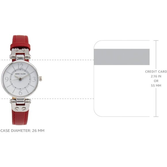 Women\'s Red/Silver Domed Mineral Crystal Lens Leather Strap Buckle Closure Watch